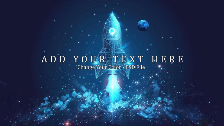 PSD blue rocket launching into the stars