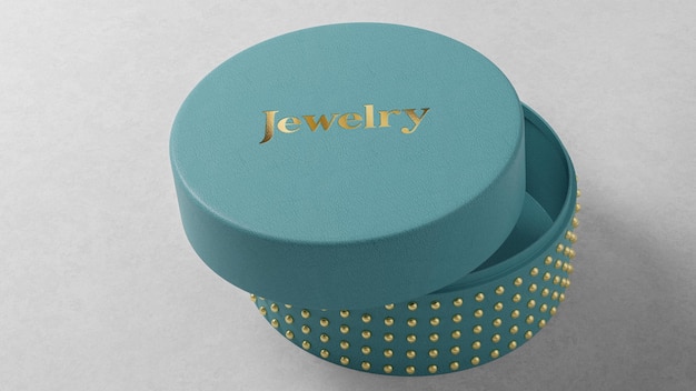 Blue round jewelry box logo mockup on table