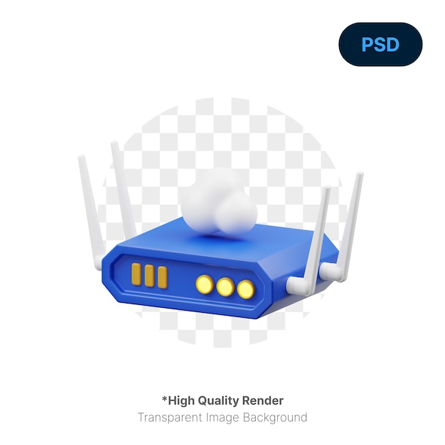 PSD un router blu con un simbolo bianco che dice 