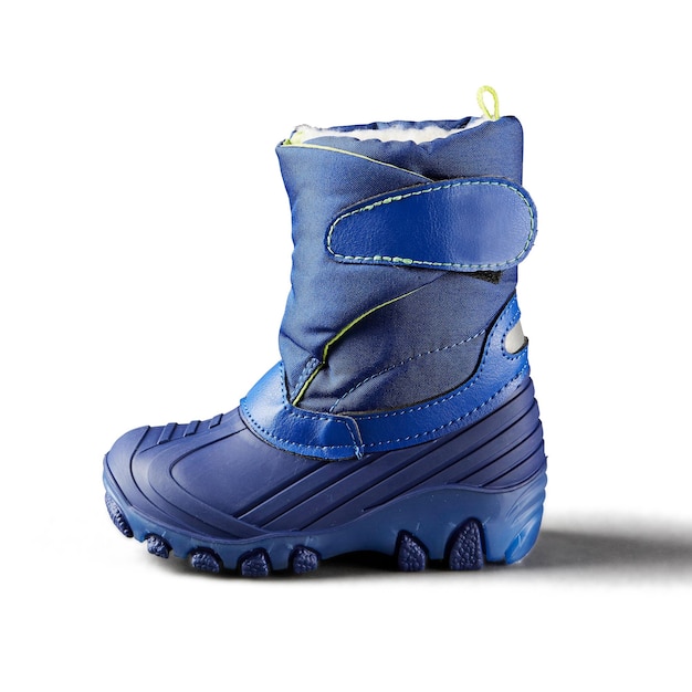 PSD blue rubber and febric made warm furry inside high boot angle view