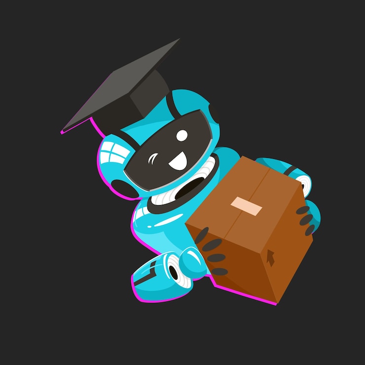 PSD a blue school robot with a package to deliver