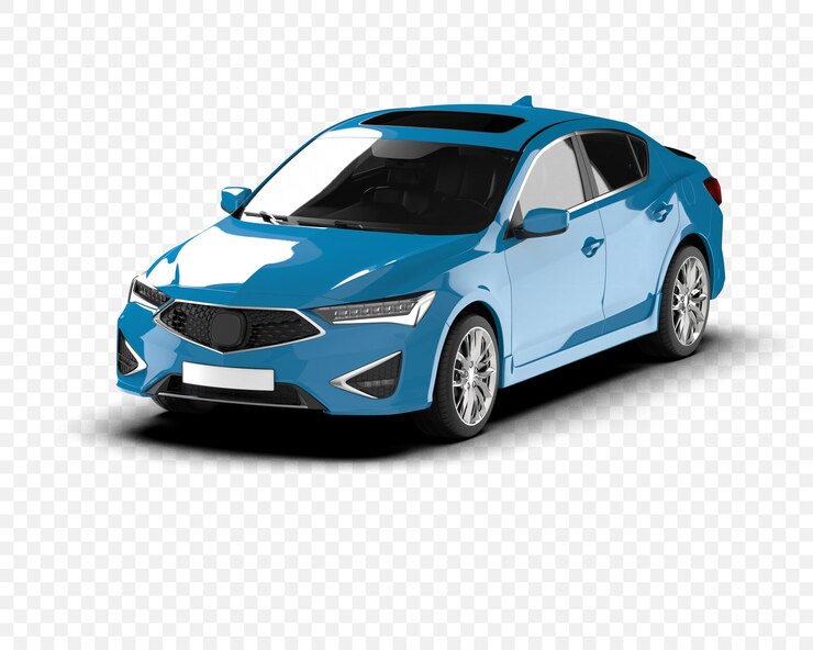 PSD blue sedan car isolated on white background