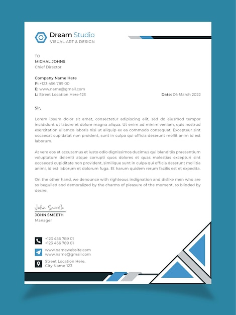 PSD blue shape business letterhead template