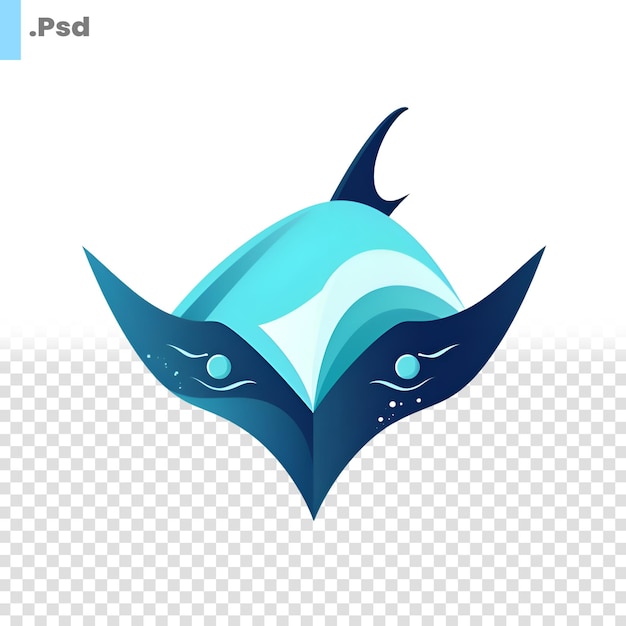 파란 상어 로고 디자인 스타일화 된 상어 Psd 템플릿의  ⁇ 터 일러스트레이션