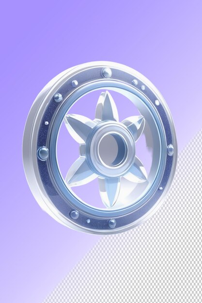 A blue and silver wheel that has a star on it