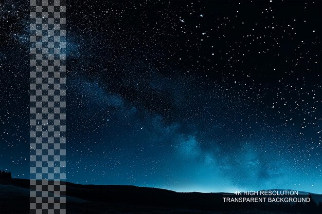 Blue sky night stars lighting landscape on transparent background