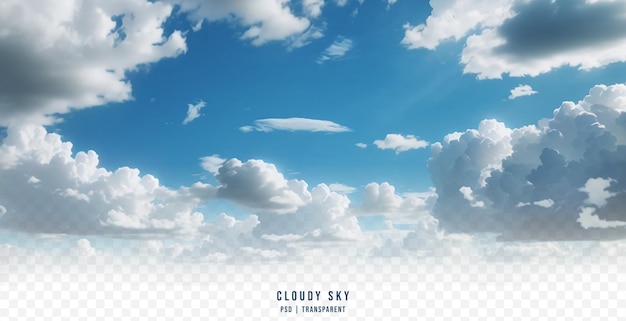 Un cielo blu con nuvole bianche e sole isolato su sfondo trasparente