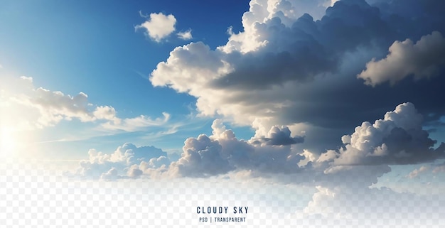 PSD a blue sky with white clouds ans sun isolated on transparent background