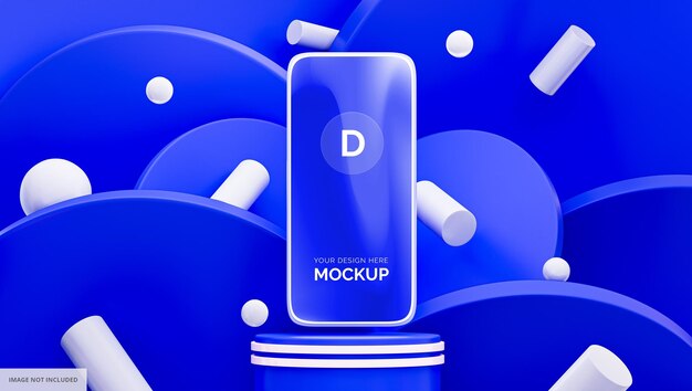 Blue smart phone app mockup with disc abstract background