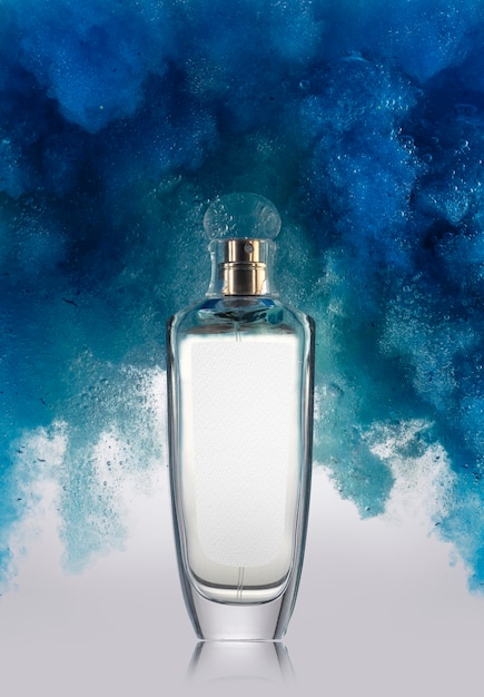 PSD blue smoke and perfume bottle mockup