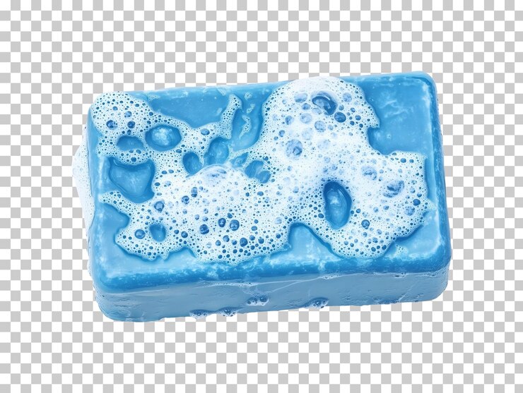PSD blue soap bar with bubbles isolated on transparent background png psd