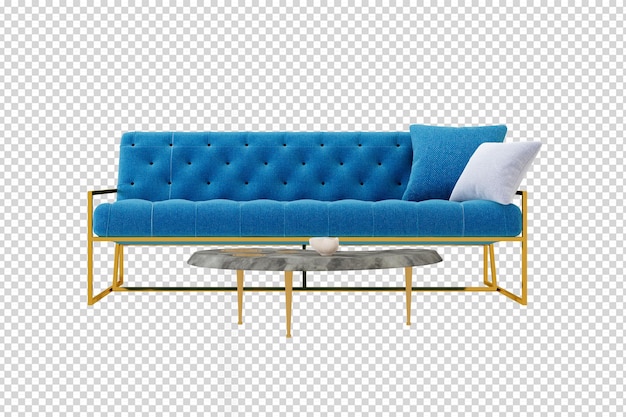 PSD blue sofa in 3d rendering isolated