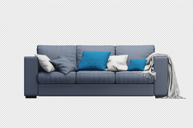 PSD blue sofa in living room in 3d rendering isolated