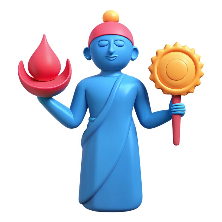 PSD a blue statue of a god with a red cap and a blue shirt