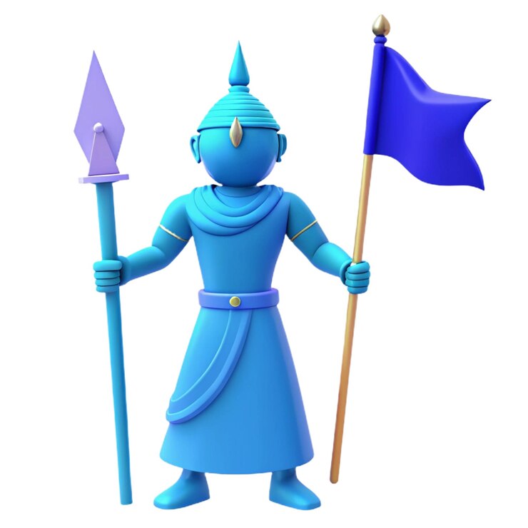 PSD a blue statue of a knight with a blue cape and a blue cape