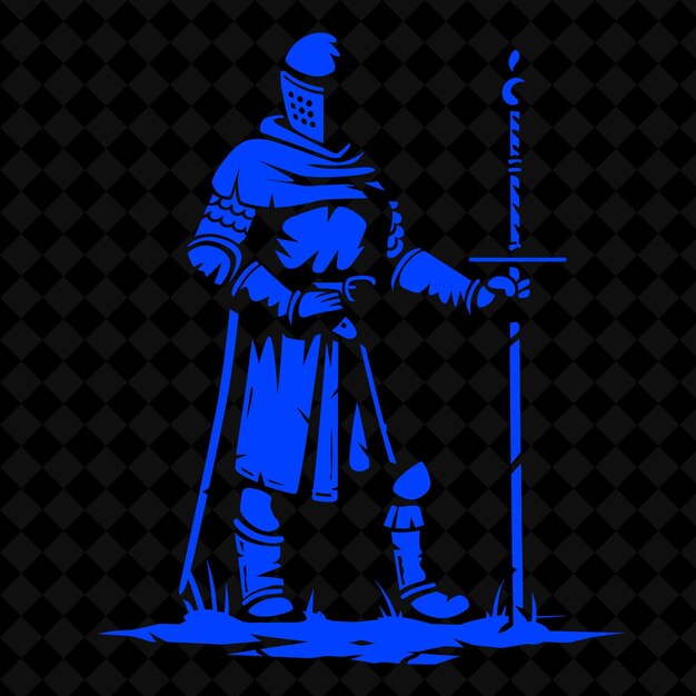 PSD a blue statue of a knight with a sword and a shield