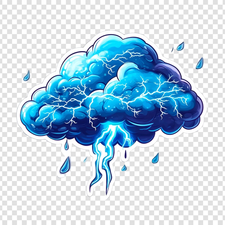 PSD blue stormy cloud with lightning and rain digital art illustration