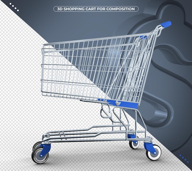 Blue supermarket cart isolated