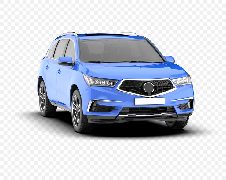 PSD blue suv parked on a transparent background