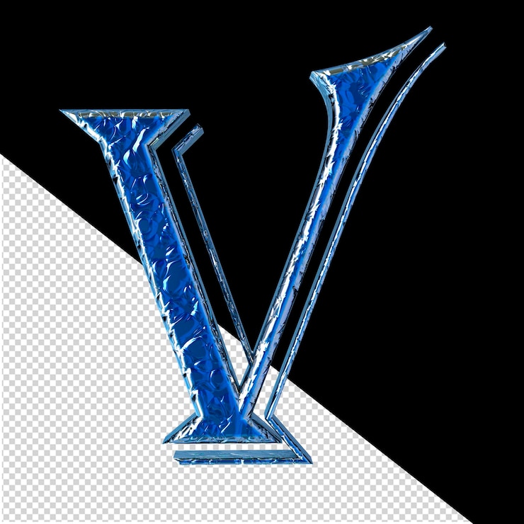 PSD blue symbol in a silver frame letter v