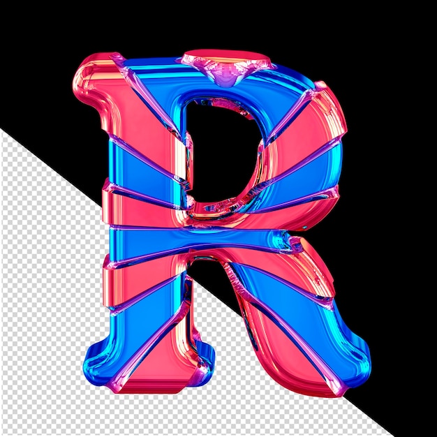 Blue symbol with pink horizontal thin straps letter r