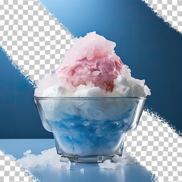 PSD sciroppo blu su sfondo trasparente di ghiaccio rasato
