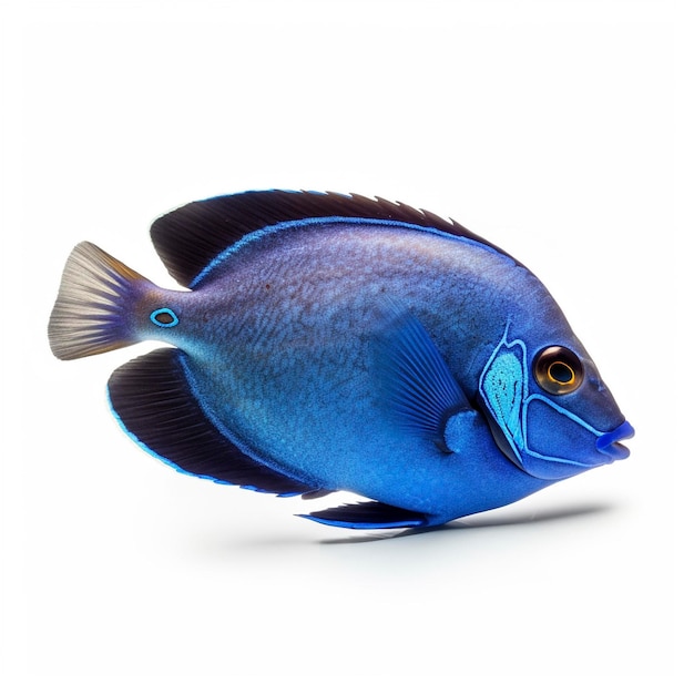 Blue tang fish on white background created with generative AI