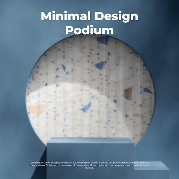 PSD blue textured podium in square terrazzo circle hole background 3d render image empty mockup