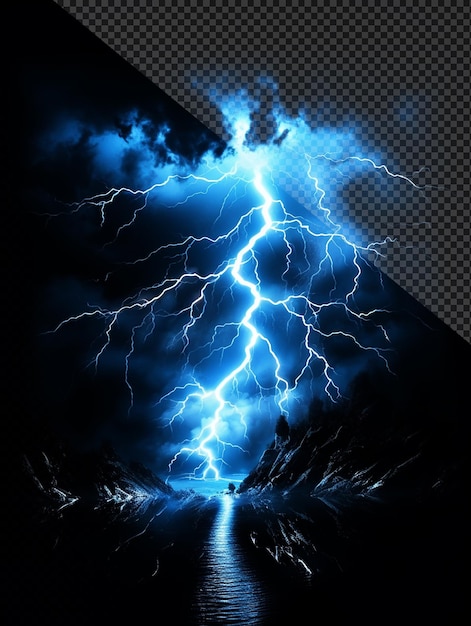 透明な背景の青い雷の電気嵐の効果