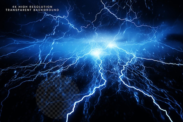 PSD 青い雷雨 電気ショックと火花の照明効果 透明な雷の背景