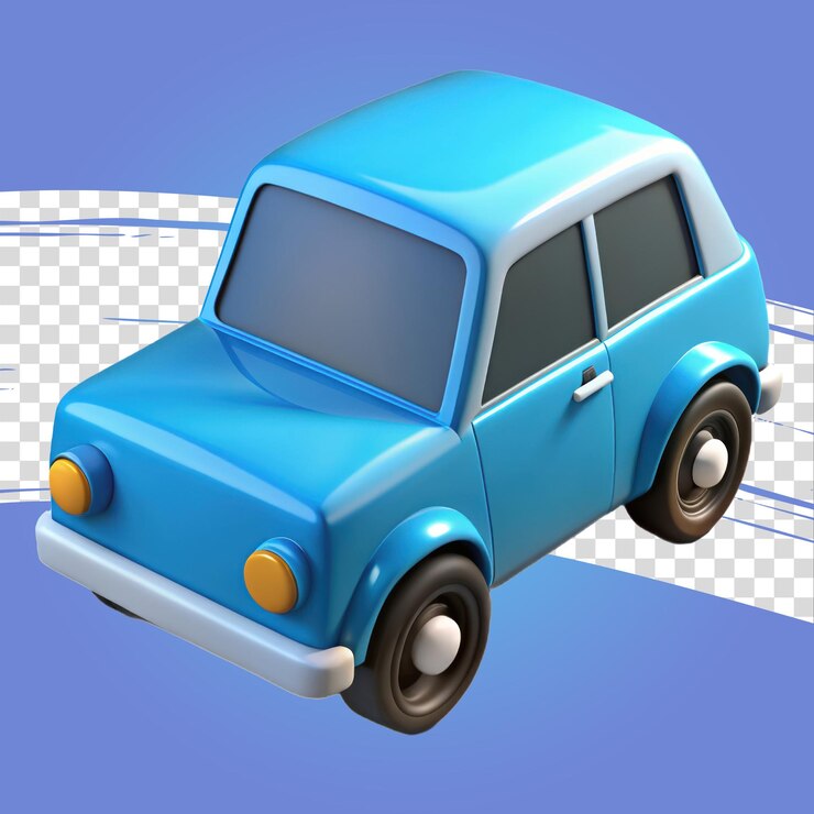 PSD a blue toy car with the hood up