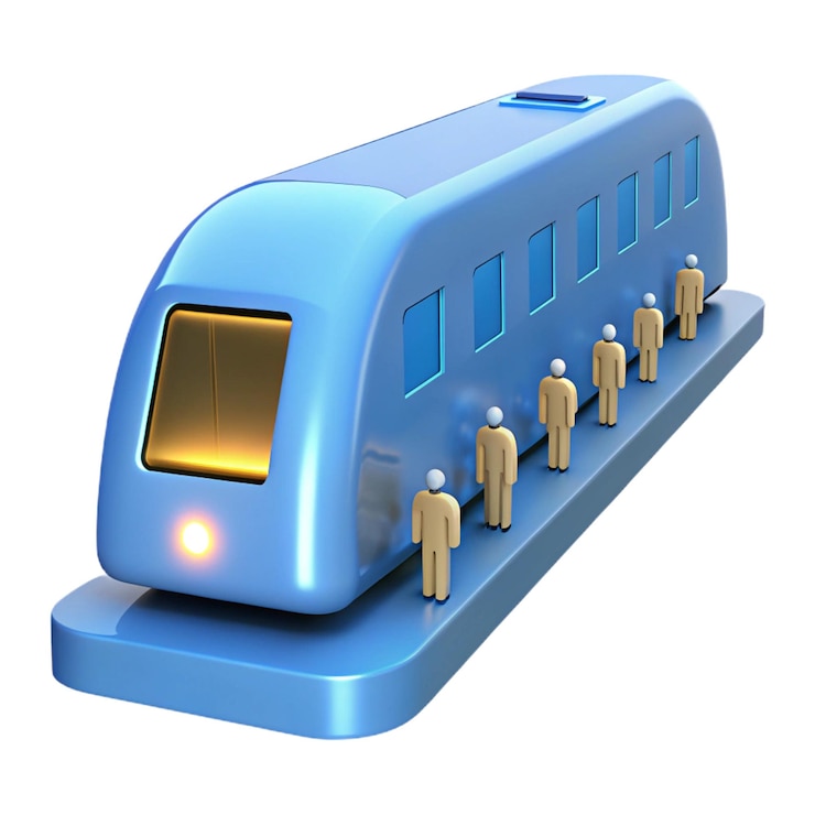 PSD a blue train with people standing on the platform