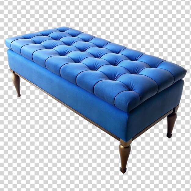 PSD blue tufted ottoman bench isolated on transparent background