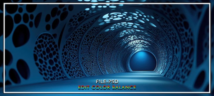 PSD blue tunnel organic texture dark background futuristic design