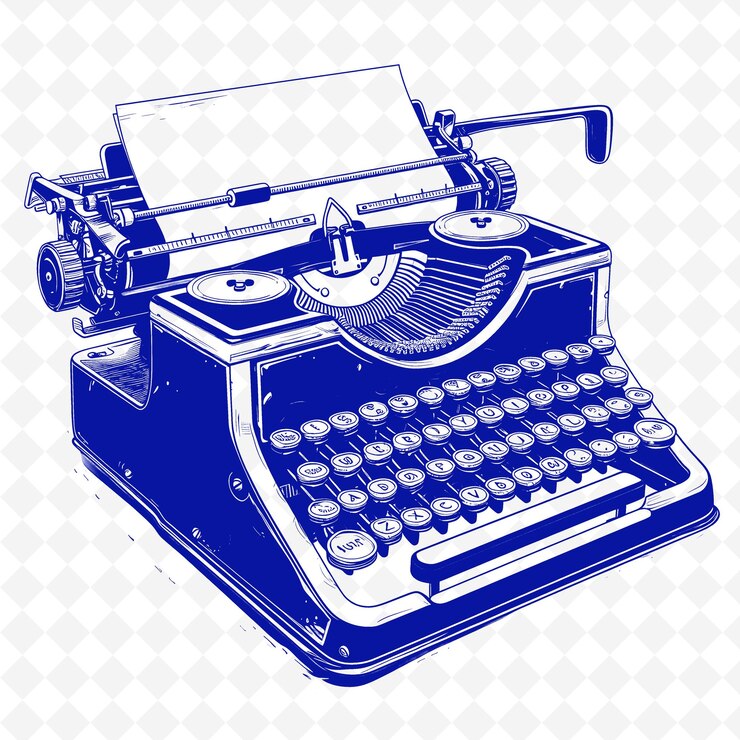 PSD a blue typewriter with a blue and white background