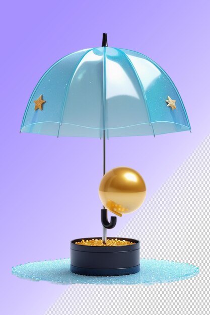 A blue umbrella with gold stars on it and a balloon that says  gold