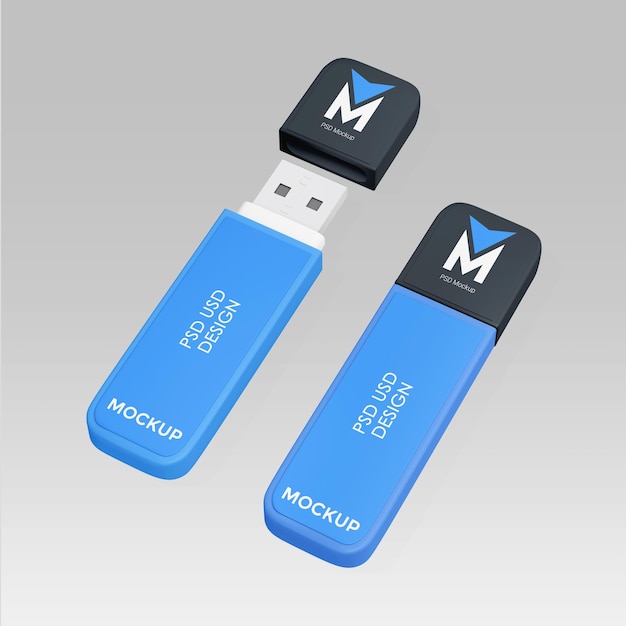 PSD una chiavetta usb blu con scritto 