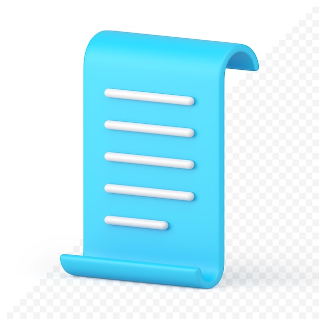 Blue vertical sheet paper form contract agreement text document 3d icon realistic