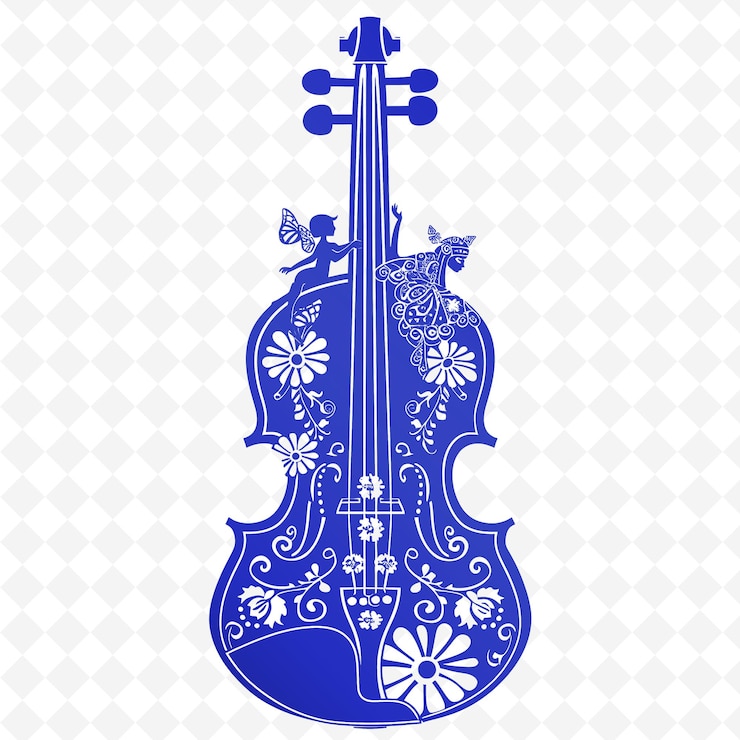 PSD a blue violin with flowers and butterflies on it