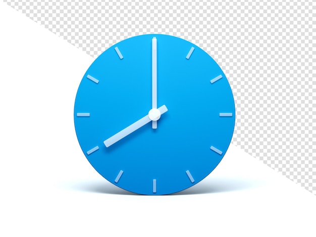 PSD blue wall clock on isolated background with shadow 3d illustration 8 o39clock