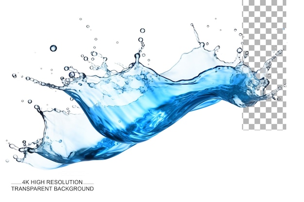 Blue water splash and drops isolated on transparent background