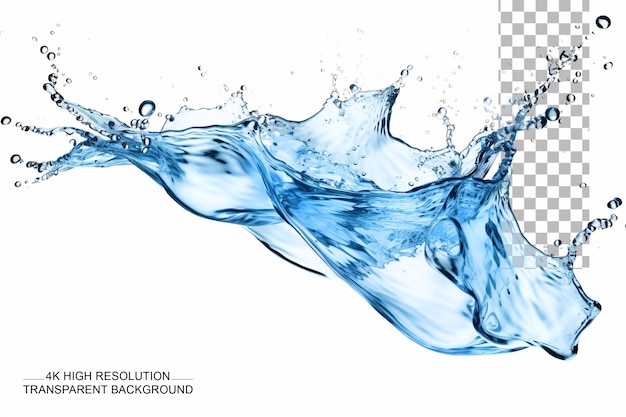 Blue water splash and drops isolated on transparent background