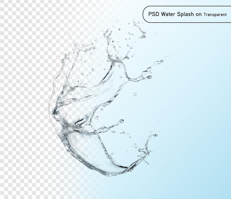 PSD 透明な背景に隔離された青い水のスプラッシュ (psd, png)