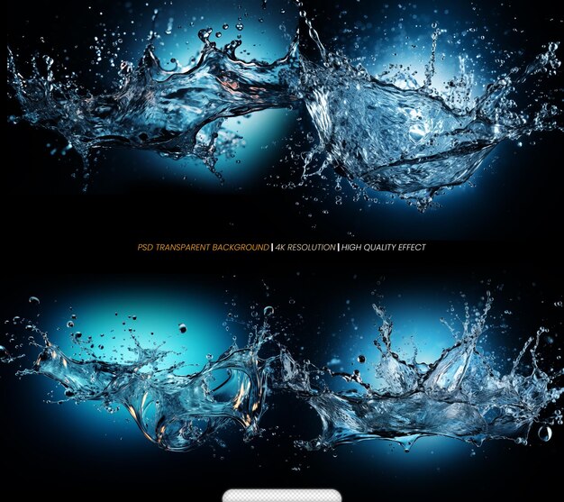 PSD blue water splashing isolated on transparent background