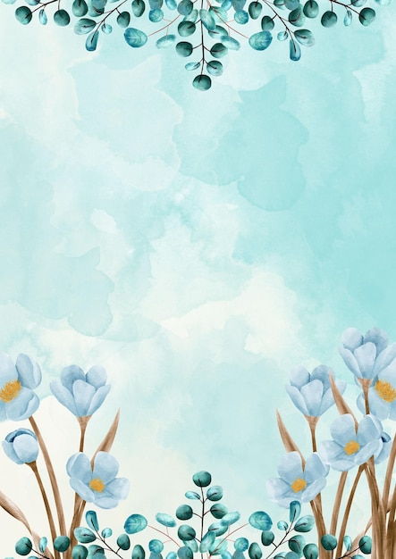 Blue Watercolor Floral Background A4 Document 1
