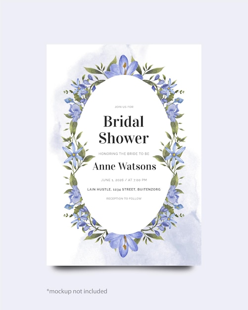 Blue Watercolor Flowers Bridal Shower Template