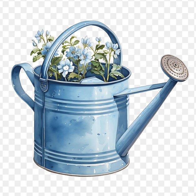 PSD a blue watering can with flowers on it