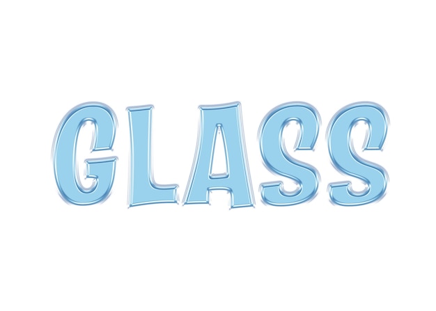 Blue wave letter word glass transparent shine frozen text letter design glass