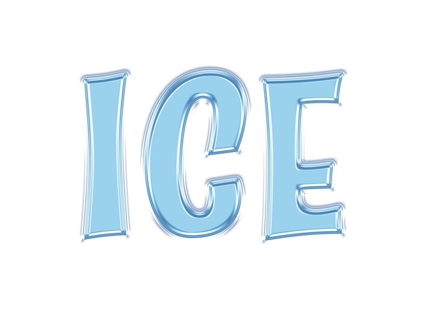 블루 웨이브 문자 단어 유리 투명 광택 냉동 텍스트 문자 디자인 얼음