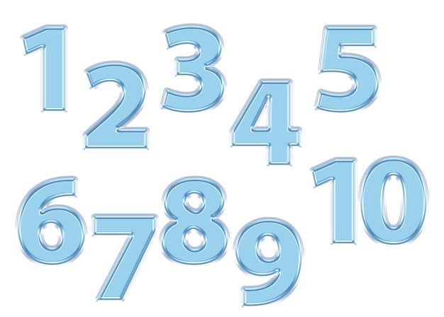Blue wave number glass transparent shine frozen text letter design 1 2 3 4 5 6 7 8 9 0